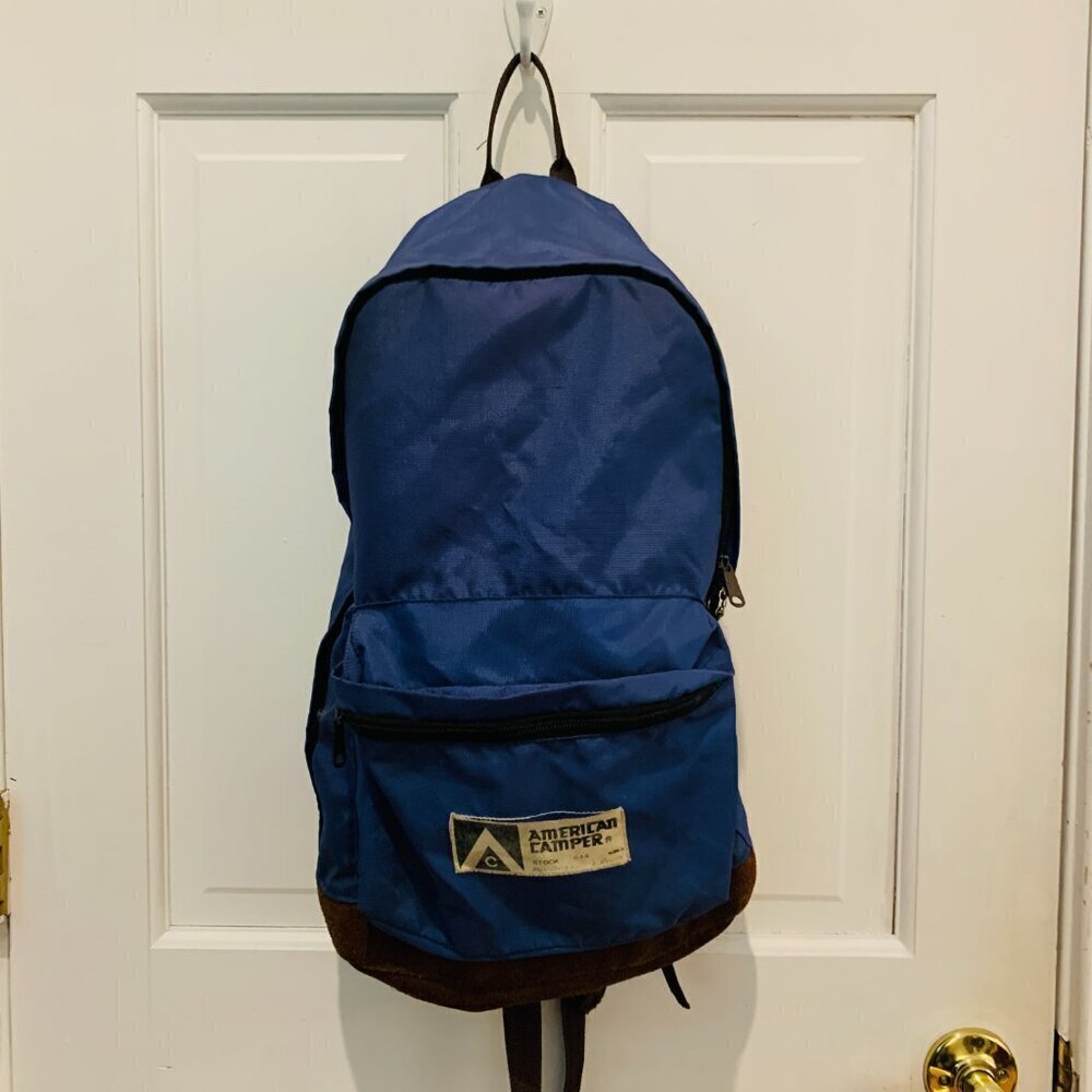 AMERICAN CAMPER - Vtg 60s-70s Leather Bottom Outdoors Hiking Day Trip Backpack